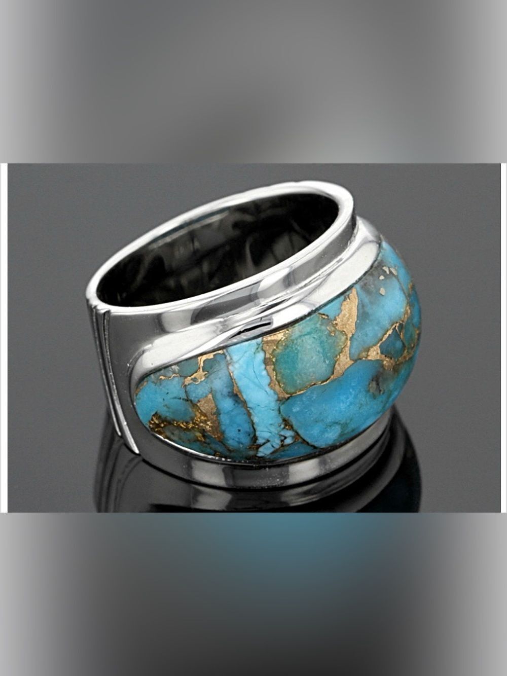 Turquoise Kingman Sterling Silver Ring Size 7 - Picture 6 of 8